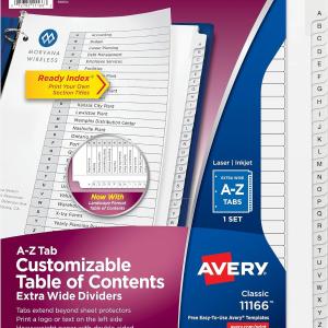 Avery Extra-Wide Dividers for 3 Ring Binders, 26 Tabs per Set, Customizable Table of Contents, Multicolor Tabs, Works Great with Sheet Protectors (11166)