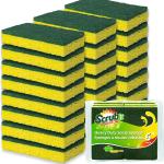 SCRUBIT Heavy Duty Scrub Sponges - Dishwashing Sponge Along with A Tough Scouring P - Ideal for Cleaning Kitchen, Dishes, Bathroom - Yellow - 24 Dish sponges