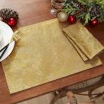 Elrene Home Fashions Poinsettia Elegance Jacquard Christmas/Holiday Cloth Dinner Napkins, Set of 4, 17"x17", Gold