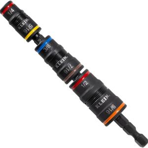 Klein Tools 32933 Klein Tools 32933 Impact Driver, SAE 7-in-1 Impact Rated Socket Set, 3 Flip Sockets with 6 Hex Driver Sizes and 1/4-Inch Bit Holder, 5-Inch Shaft