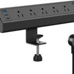 Jgstkcity Desk Clamp Power Strip USB C,40W Total Fast Charging Station,4 PD 20W USB C Ports,Desk Edge Mount Surge Protector,5 Outlets,Fit 1.96" Tabletop Edge,ETL Listed