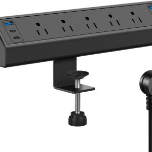 Jgstkcity Desk Clamp Power Strip USB C,40W Total Fast Charging Station,4 PD 20W USB C Ports,Desk Edge Mount Surge Protector,5 Outlets,Fit 1.96" Tabletop Edge,ETL Listed