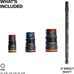 Klein Tools 32933 Klein Tools 32933 Impact Driver, SAE 7-in-1 Impact Rated Socket Set, 3 Flip Sockets with 6 Hex Driver Sizes and 1/4-Inch Bit Holder, 5-Inch Shaft