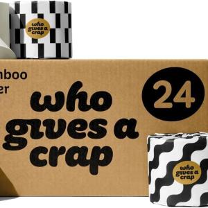 Who Gives A Crap 100% Bamboo Toilet Paper, 24 Rolls, 3 Ply, 330 Sheets, Long, Strong & Soft Toilet Tissue, Renewable, Tree Free Bathroom Tissue Me with Bamboo Fibers