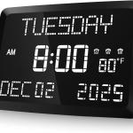 Raynic Digital Clock, 11.5" Large Display Calendar Clock with Day and Date, Indoor Temperature, justable Brightness, Snooze,12/24H, DST for Home, Office, Elderly