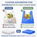 ASSUREPAK Easy Open - 1000 Bags- Colored Unprinted HDPE T-Shirt Bags - 1/6 BBL 11.5"X6"X21" - 13 microns - Blue - LOOP-BLUE-EO