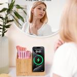 Bamboo Pen Holder for Desk & Nightstand Organizer with Fast Wireless Charging for iPhone, Samsung & More – Office Desk Accessories for Men/Women (Bamboo)