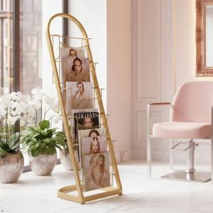 RAHMTOWN Metal File Organizer, 5 Vertical Sections, Desktop Paper/Mail/Letter/Record Holder, File Folder Holder Stand Rack Sorter for Office Desk Organization and accessories & supplies (Gold)