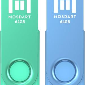MOSDART 64GB USB 2.0 Flash Drive, with Keychain Loop, Swivel Design with LED Light, exFAT Memory Stick for Computers, System Backup, Data Storage Thumb Drive, Green and Blue (Pack of 2)