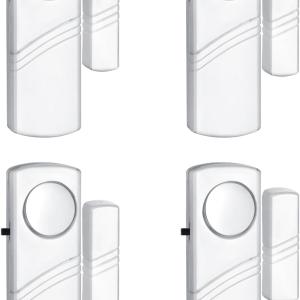 Security Door Window Alarm, Wireless Sensor Door Window Burglar Alarm, Door Alarms for Kids Safety, Easy Installation Doorbell Alarms for Office House Window Pool (4 Pack)
