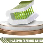 2 PCS Car Seat Belt Cleaning Brush, U-Shaped Closeable Brush for Floor Mat Seat Center Console Crevices, Non-Slip Double-Sided Upright Bristles Washing Tool, Universal Cleaning Supply (Green)