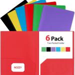 Plastic Folders with Pockets, 6 Pack Document Folders with Business Card Slot, 2 Pocket Folders Back to School Supplies for Kids, Office
