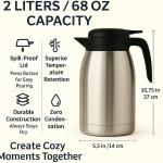 Heritage66 Thermal Coffee Carafe with Cleaning Brush – 68 oz (2 L) Vacuum Insulated Stainless Steel Beverage Dispenser, Keeps Drinks Hot 12 H/Cold 24 H, Ideal for Home, Office & Parties