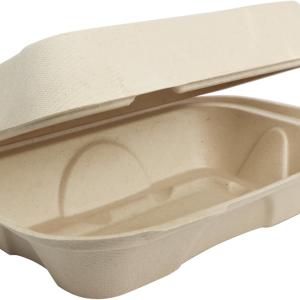 World Centric Compostable Fiber Hinged Hoagie Box 9x6x3 - Plant Fiber with no ded PFAS - 100 Pack