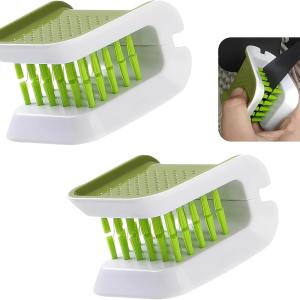 2 PCS Car Seat Belt Cleaning Brush, U-Shaped Closeable Brush for Floor Mat Seat Center Console Crevices, Non-Slip Double-Sided Upright Bristles Washing Tool, Universal Cleaning Supply (Green)