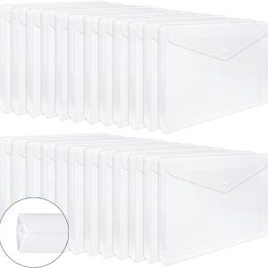 EOOUT 24pcs Clear Envelopes, Expandable Folders for Documents and Waterproof Folders with Snap Closure, A4 Size Letter Size, for School and Office Supplies