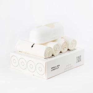 FINER LINER Small Bin Liner Kit, Includes 1 Refillable Dispenser & 4 rolls of unscented trash bag liners (40 count total), Fits up to 3 gallon small trash cans