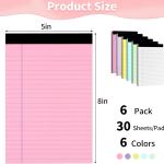 Legal Ps 5" X 8", 6 Pack Colored Note Ps, College Ruled Yellow Lined Paper Ps, Letter & Legal Ruled Ps, 30 Sheets per Small Writing Ps 5x8 for School, Home, Office, Business