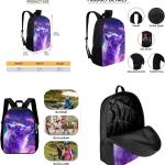 Showudesigns Wolf Backpack Galaxy School Backpack for Girls with Lunch Box Pencil Case Set 3 in 1 Schoolbag Bookbag Bagpack Rucksack Shoulder Bag Casual Daypack Purple Moon Star