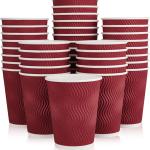 JollyPack 60 Pack 12 oz Paper Coffee Cups, Wine Red Disposable Beverage Cups with Insulated Ripple Wall for Coffee, Tea, and Hot Chocolate