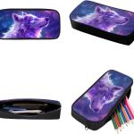 Showudesigns Wolf Backpack Galaxy School Backpack for Girls with Lunch Box Pencil Case Set 3 in 1 Schoolbag Bookbag Bagpack Rucksack Shoulder Bag Casual Daypack Purple Moon Star