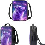 Showudesigns Wolf Backpack Galaxy School Backpack for Girls with Lunch Box Pencil Case Set 3 in 1 Schoolbag Bookbag Bagpack Rucksack Shoulder Bag Casual Daypack Purple Moon Star