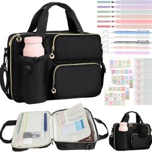 Bible Cover Case for Women, Large Bible Bag with Removable Pencil Case, Water Bottle Pocket and Shoulder Strap for Bible Study Supplies, Church Carrying Journaling Kit, Christian Gift for Women