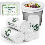 Small Trash Bags 1.2 Gallon, Biodegrable Gallon Waste Bag, Mini Compostable Strong Bathroom Wastebasket Can Liners Garbage Bags for Home Office Kitchen Fit 5 Liter 5L, 1 Gal, White