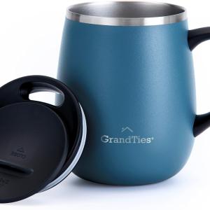 GRANDTIES Insulated Coffee Mug with Handle - Sliding Lid for Splash-Proof 16oz Wine-Glass Shape Thermal Tumbler with Double Walled Vacuum Stainless Steel to Keeps Beverages Hot or Cold-Cobalt Blue