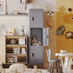 Metal Locker with Hooks and Ventilation Holes,Metal Storage Locker with Keys and Business Card Slot for Home,Gym,Garage,School,Office,66" H×15.75" W× 15.75" D,Assembly Required,Dark Grey