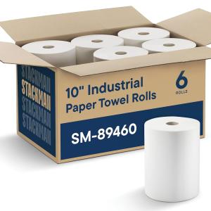 Industrial Paper Towels 10 x 800 White Roll Towels High Capacity Premium Quality (TAD Fabric Cloth Like Texture) Fits Touchless Automatic Commercial Towel Dispenser (Packed 6 Rolls)