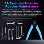 Creality Official 3D Printer Tool Kit, 14 Pcs in 1 3D Printing Tool Wrap Kit, Cleaning/Assembly/Disassembly/Filament Cutting/Deburring Tools, Beginner Version FDM Common Toolkit for All 3D Printers