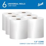 Scott Professional Essential Universal High-Capacity Hard Roll Paper Towels, Bulk (01005), Hardwound 1.5" Core, Absorbency Pockets, White (6 Rolls at 1,000' Each, 6,000'/Case)