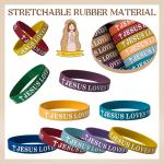 60 Pieces Jesus Loves You Silicone Wristbands - Colorful Christian Bracelets Bulk - Motivational Rubber Inspirational Bracelet for Men Women Party Favors