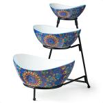 YHOSSEUN 3 Tier Serving Bowls, Tiered Serving Platter and Trays Serving Dishes for Entertaining, Oval Serving Bowl Set with Metal Stand