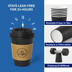 JOLLY CHEF 100 Pack 12 oz Coffee Cups with Lids, Sleeves and Stirrers, Disposable Black Hot Paper Coffee Cups for all Kinds of Beverages