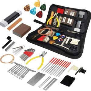 72PCS Guitar Tool Kit，Professional Guitar Repairing Maintenance Tool Kit with Guitar Strings Picks Bridge Pins Gauge Guitar Accessories Gift for Acoustic Guitar Electric Guitar Ukulele Bass Banjo