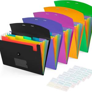 5 Pack 7-Pockets Expanding File Folder Accordion File Organizer, A4 Letter Size Paper Document Receipt Holder for School Office Supplies