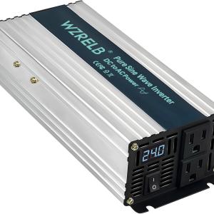 WZRELB 1000W Pure Sine Wave Inverter 24V DC to 110V 120V AC Power Converter with LED Display, Off-Grid Portable Power Inverter with 2 AC Outlets for Home, RV, Truck, Camping