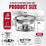 IMACONE Chafing Dish Buffet Set of 6 Pack, 5QT Round Stainless Steel Chafer for Catering, Upgred Chafers and Buffet Warmer Sets with Food & Water Pan, Lid, Frame, Fuel Holder for Event Party Holiday