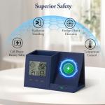 TopMe Wireless Charger with Pen Holder, PU Leather Desk Nightstand Organizer Fast Charging Station, Home Office Supplies Pencil Holder, Digital Thermometer and Humidity Gauge, Gifts for Men(Blue)