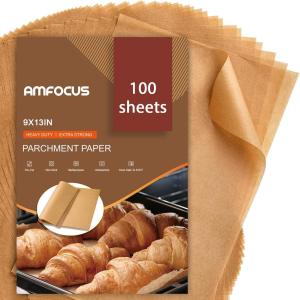 Parchment Paper Sheets, 9x13 In Non-Stick Precut Baking Parchment for Baking, Grilling, Air Fryer, Steaming, and More (Unbleached) - Quarter Sheet Size, Perfect for Bre, Cakes, Cookies, 100PCS