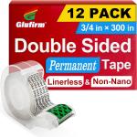 Double Sided Tape for Gift Wrapping with Dispenser, 3/4 in x 300 in, Double Stick Tape 12 Pack, Christmas Wrapping Paper Tape, Linerless, Office and School Supplies
