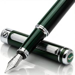 Scriveiner British Racing Green Fountain Pen - Stunning Luxury Pen with Chrome Finish, Schmidt Nib (Medium), Best Pen Gift Set for Men & Women, Professional, Executive, Office, Nice Pens