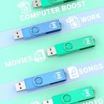 MOSDART 64GB USB 2.0 Flash Drive, with Keychain Loop, Swivel Design with LED Light, exFAT Memory Stick for Computers, System Backup, Data Storage Thumb Drive, Green and Blue (Pack of 2)