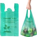 500 Biodegrable Compostable Thank You Plastic Bags - Grocery Shopping Bag with Handles [12" X 6.5" X 22"] Eco Friendly Green Plastic T Shirt Bags for Small Business Restaurant Supplies Retail Store