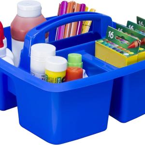 Storex 3-Compartment Small Cdy – Multipurpose Classroom Organizer with Handle, Azure, 6-Pack (00947A06C)