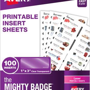 Avery Reusable Magnetic Professional Name Bge System Refills, Inserts for 1" x 3" Name Tags, Compatible with Laser Printers, 100 Clear Printable Inserts (71210)