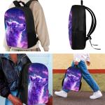 Showudesigns Wolf Backpack Galaxy School Backpack for Girls with Lunch Box Pencil Case Set 3 in 1 Schoolbag Bookbag Bagpack Rucksack Shoulder Bag Casual Daypack Purple Moon Star