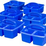 Storex 3-Compartment Small Cdy – Multipurpose Classroom Organizer with Handle, Azure, 6-Pack (00947A06C)